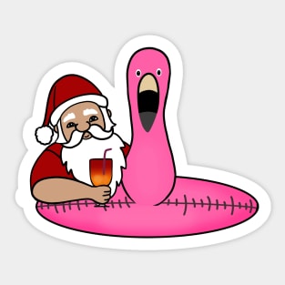 Funny Santa on Vacation, Xmas Flamingo Tropical Sticker